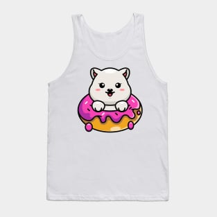 Cute baby polar bear with doughnut cartoon Tank Top